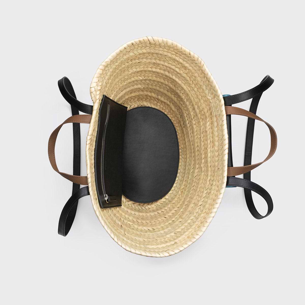ALPHA basket for women in natural raffia black leather PIERRE HARDY