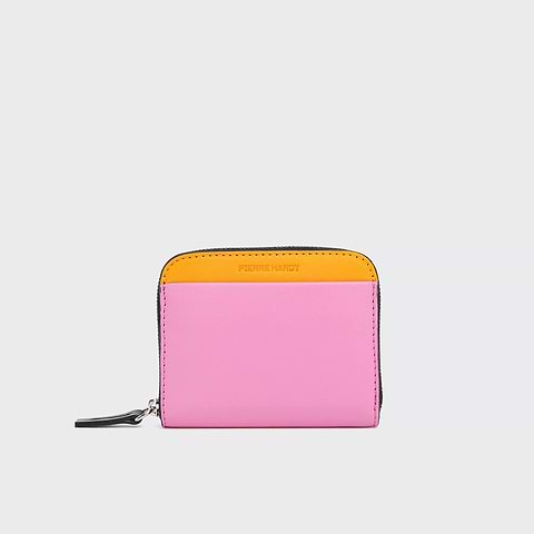 Pierre Hardy PORTE MONNAIE GINZA, cuir d'agneau rose et mandarine