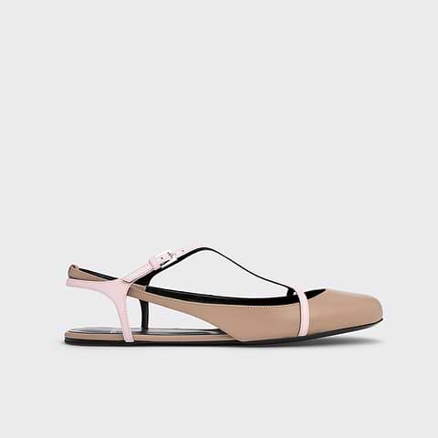 Pierre Hardy BALLERINE RIO, cuir de veau taupe et cuir de chevreau rose