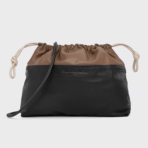 Pierre Hardy POCHETTE TWIN MAXI, cuir de veau camel et cuir de chevreau blanc cassé