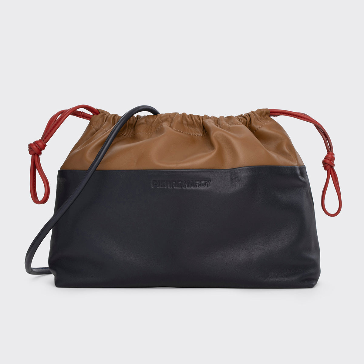 Pierre Hardy TWIN CLUTCH MAXI, camel and navy lambskin