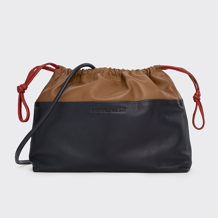 Pierre Hardy TWIN CLUTCH MAXI, camel and navy lambskin