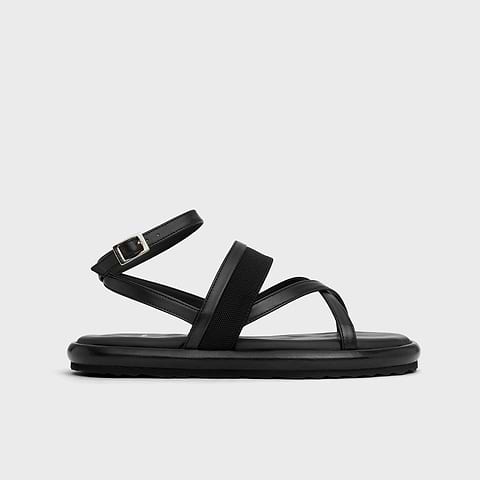 Pierre Hardy SANDALE ALPHA, cuir de veau noir et toile de nylon noir
