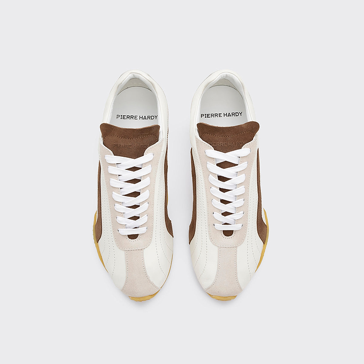 Pierre Hardy JUMP SNEAKERS, white calfskin and brown and off-white suede calfskin, vue 2