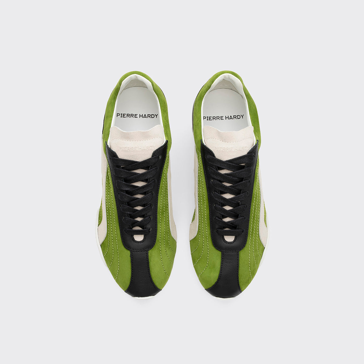 Pierre Hardy JUMP SNEAKERS, green suede kidskin, black calfskin and off-white suede calfskin, vue 2