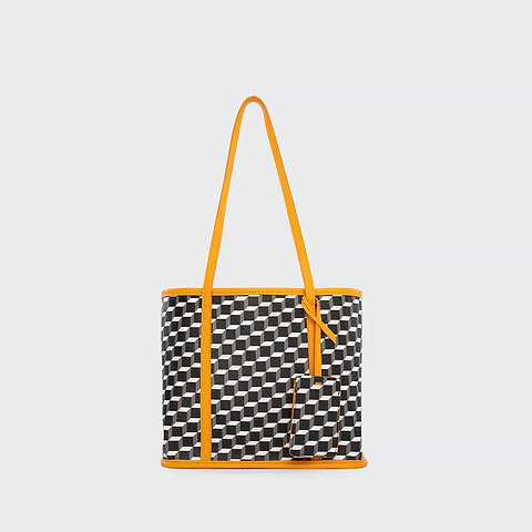 Pierre Hardy MINI CAB TOTE, cube perspective coated canvas and sun lambskin trims