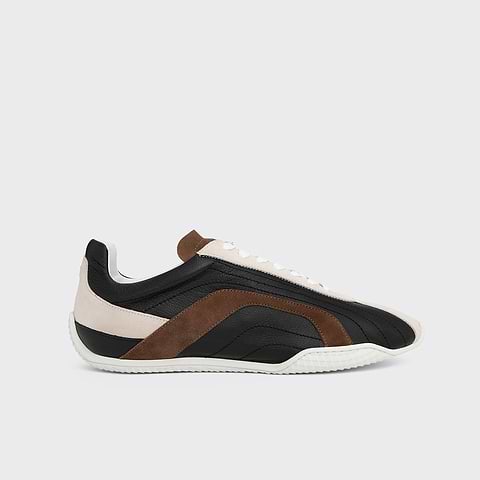 Pierre Hardy BASKETS JUMP, cuir de veau noir et cuir de veau velours marron & blanc cassé