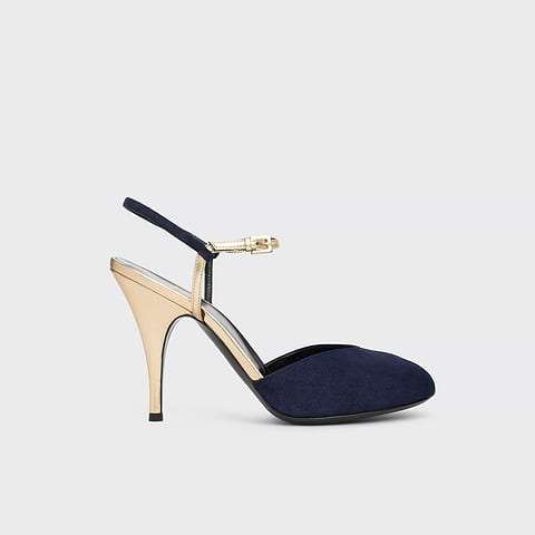 Pierre Hardy SANDALE À TALON GILDA, navy kidskin and champagne lambskin