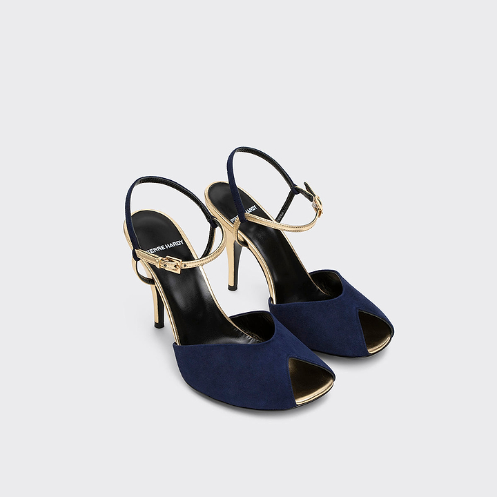 Pierre Hardy GILDA HEELED SANDAL, navy kidskin and champagne lambskin, vue 6