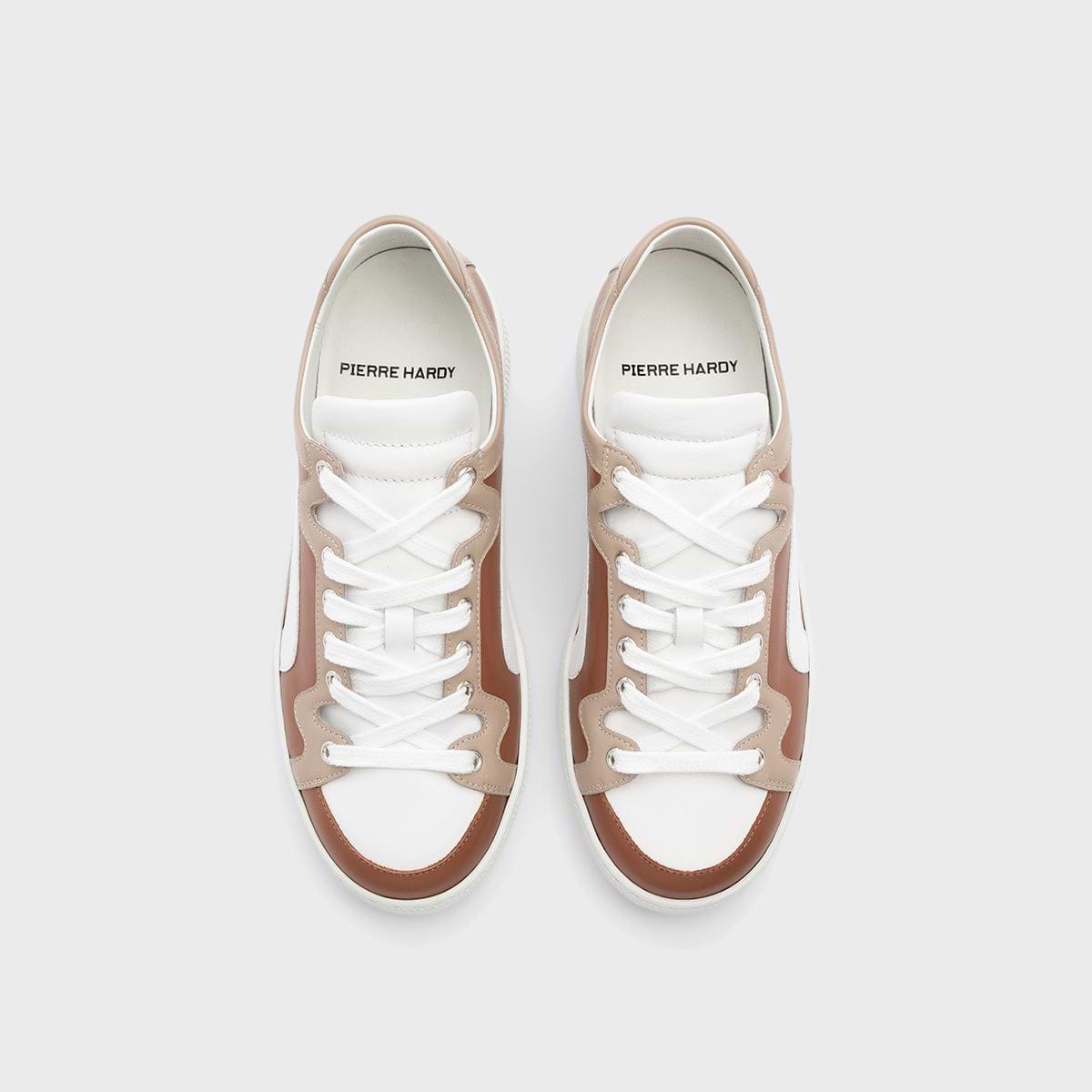 Pierre Hardy BASKETS ALPHA - FEMME, cuir de veau marron clair, beige et blanc, vue 2