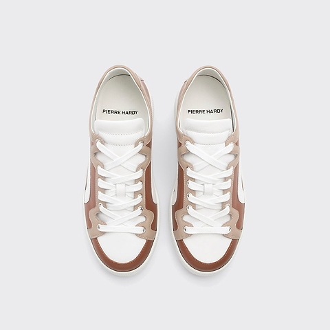 Pierre Hardy BASKETS ALPHA - FEMME, cuir de veau marron clair, beige et blanc, vue 2