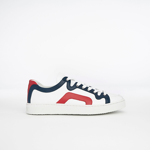 Pierre Hardy ALPHA SNEAKERS - WOMEN, white, navy blue and red calfskin