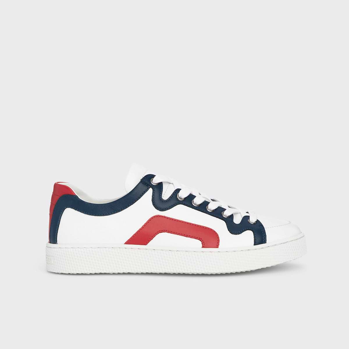 Pierre Hardy BASKETS ALPHA - FEMME, cuir de veau blanc, bleu marine et rouge