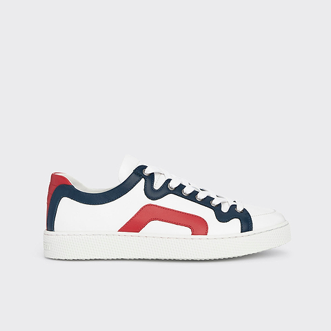 Pierre Hardy BASKETS ALPHA - FEMME, cuir de veau blanc, bleu marine et rouge