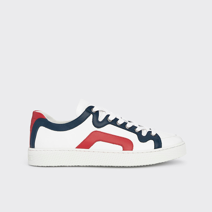 Pierre Hardy BASKETS ALPHA - FEMME, cuir de veau blanc, bleu marine et rouge