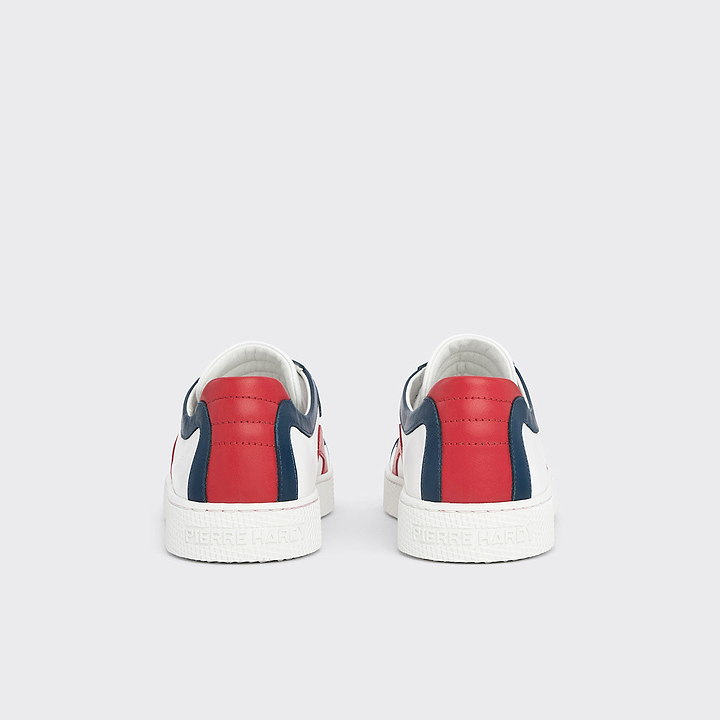 Pierre Hardy BASKETS ALPHA - FEMME, cuir de veau blanc, bleu marine et rouge, vue 6