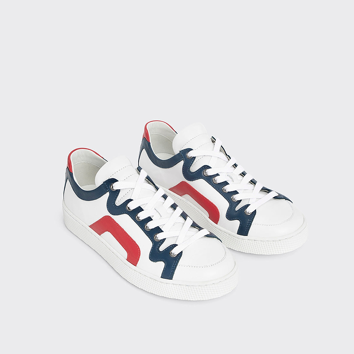 Pierre Hardy BASKETS ALPHA - FEMME, cuir de veau blanc, bleu marine et rouge, vue 3