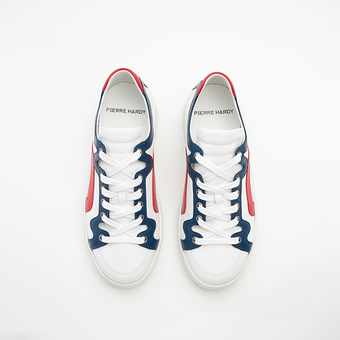 Pierre Hardy ALPHA SNEAKERS - WOMEN, white, navy blue and red calfskin, vue 2