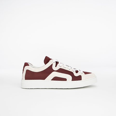 Pierre Hardy ALPHA SNEAKERS - WOMEN, burgundy nylon canvas and white suede calfskin