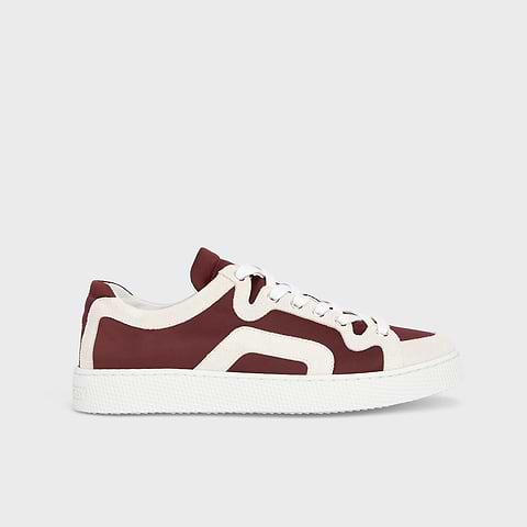 Pierre Hardy BASKETS ALPHA - FEMME, toile de nylon bordeaux et cuir de veau velours blanc