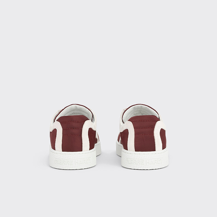 Pierre Hardy BASKETS ALPHA - FEMME, toile de nylon bordeaux et cuir de veau velours blanc, vue 9