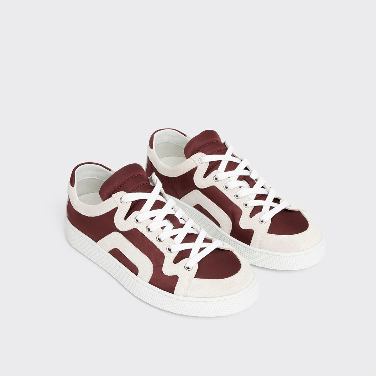 Pierre Hardy BASKETS ALPHA - FEMME, toile de nylon bordeaux et cuir de veau velours blanc, vue 8