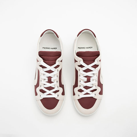 Pierre Hardy ALPHA SNEAKERS - WOMEN, burgundy nylon canvas and white suede calfskin, vue 2