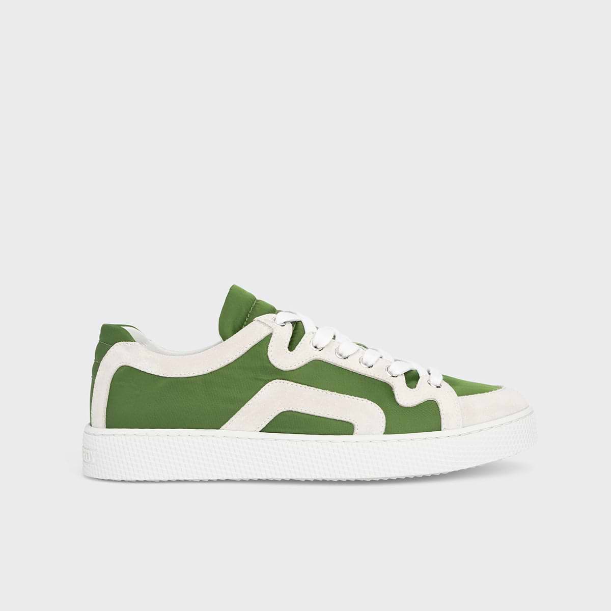 Pierre Hardy BASKETS ALPHA - FEMME, toile de nylon verte et cuir de veau velours blanc