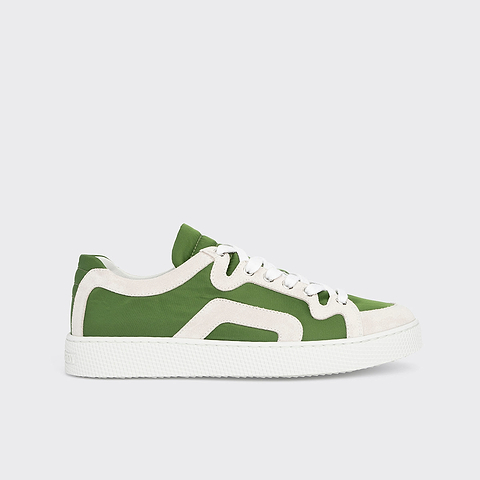 Pierre Hardy BASKETS ALPHA - FEMME, toile de nylon verte et cuir de veau velours blanc
