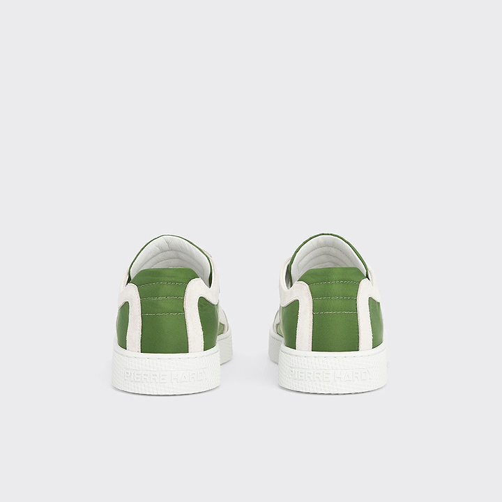 Pierre Hardy BASKETS ALPHA - FEMME, toile de nylon verte et cuir de veau velours blanc, vue 9
