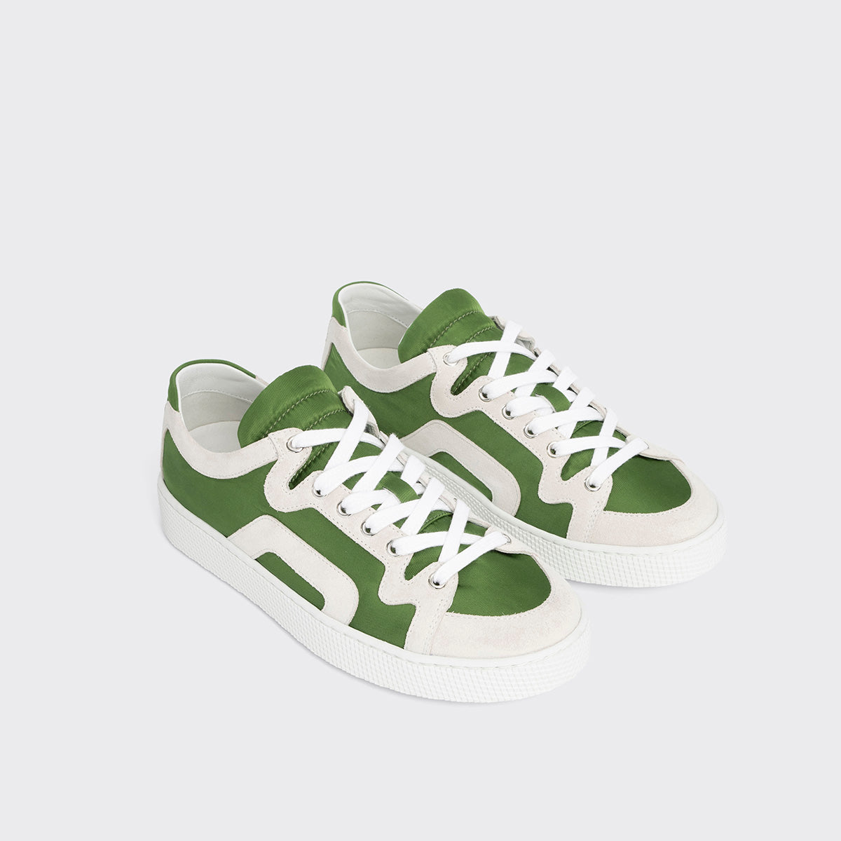 Pierre Hardy BASKETS ALPHA - FEMME, toile de nylon verte et cuir de veau velours blanc, vue 8
