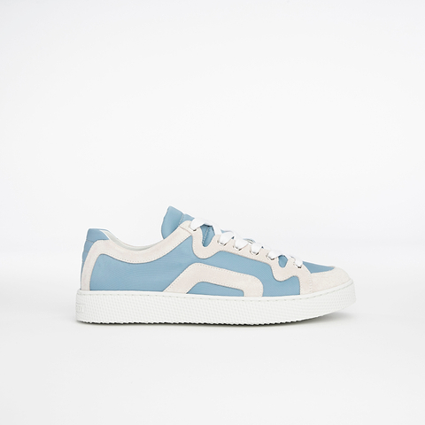 Pierre Hardy ALPHA SNEAKERS - WOMEN, light blue nylon canvas and white suede calfskin