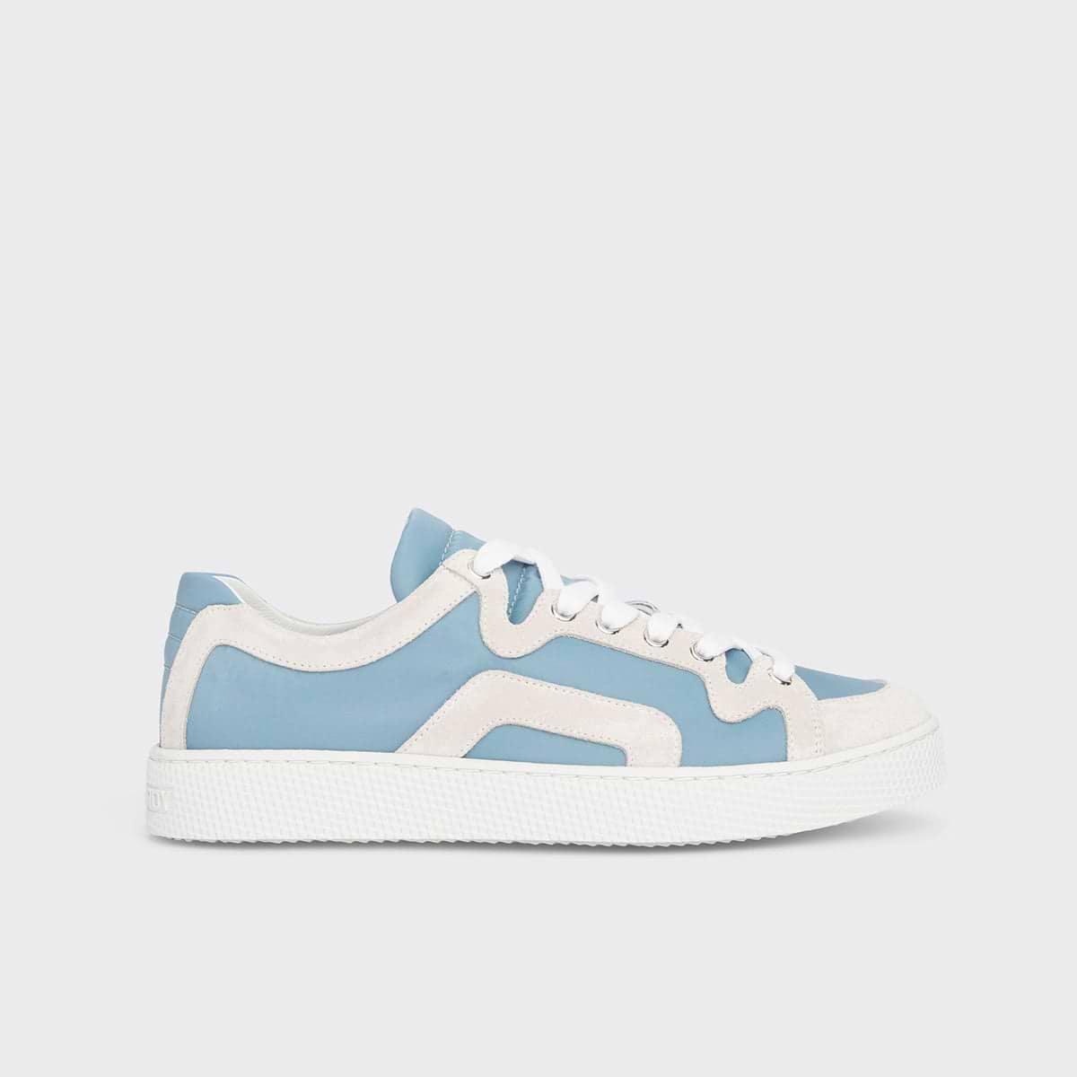 Pierre Hardy BASKETS ALPHA - FEMME, toile de nylon bleu ciel et cuir de veau velours blanc