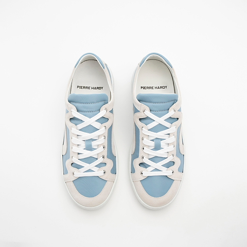 Pierre Hardy ALPHA SNEAKERS - WOMEN, light blue nylon canvas and white suede calfskin, vue 2