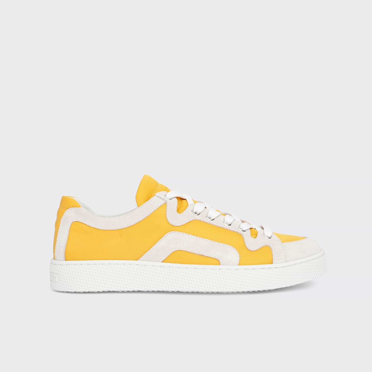 Pierre Hardy ALPHA SNEAKERS - WOMEN, yellow nylon canvas and white suede calfskin