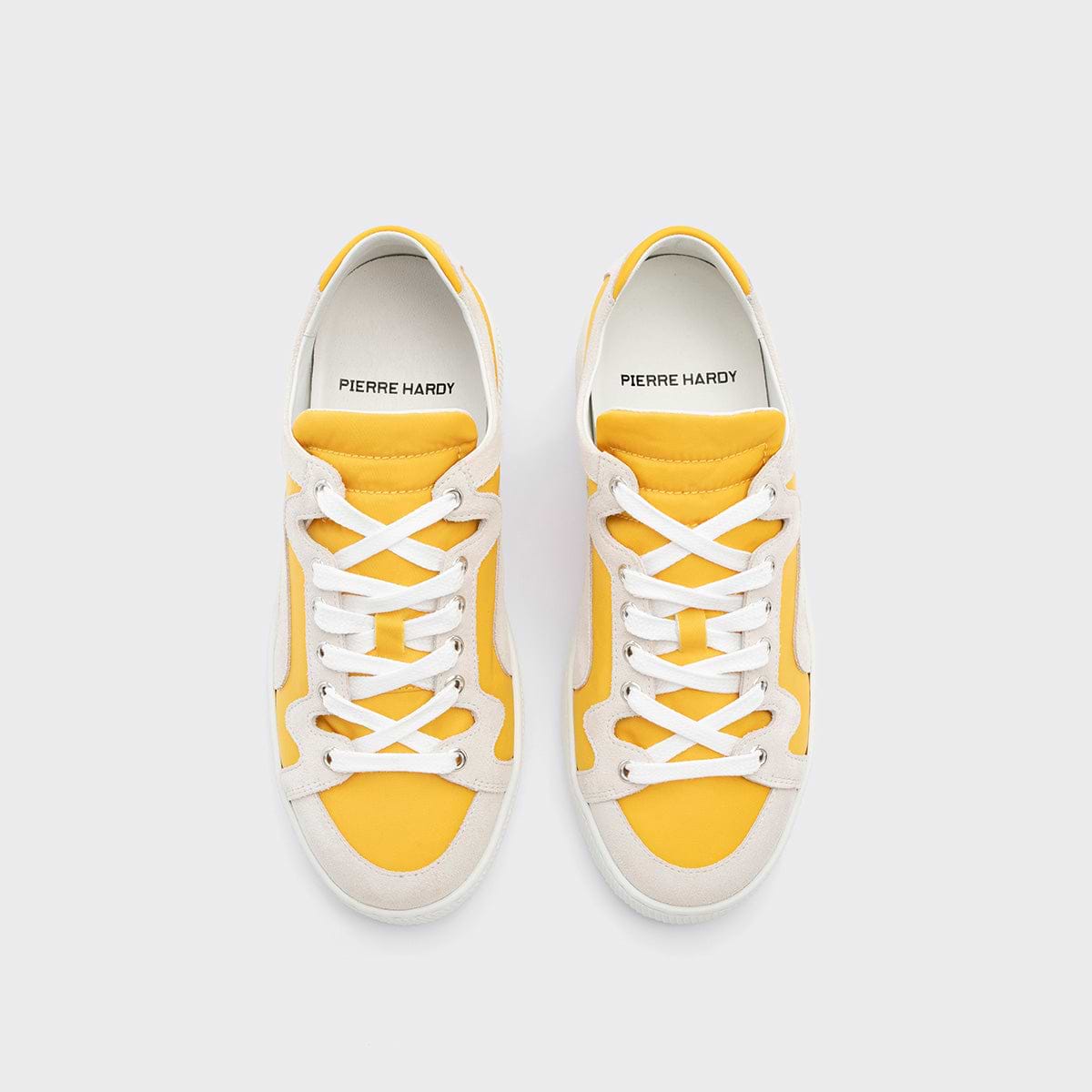 Pierre Hardy ALPHA SNEAKERS - WOMEN, yellow nylon canvas and white suede calfskin, vue 3