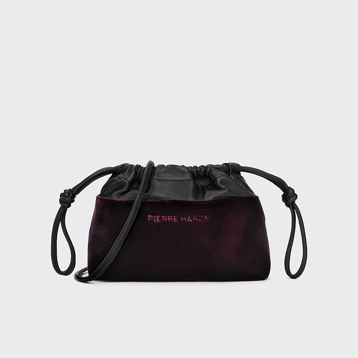 Pierre Hardy MINI TWIN CLUTCH, plum suede and black lambskin
