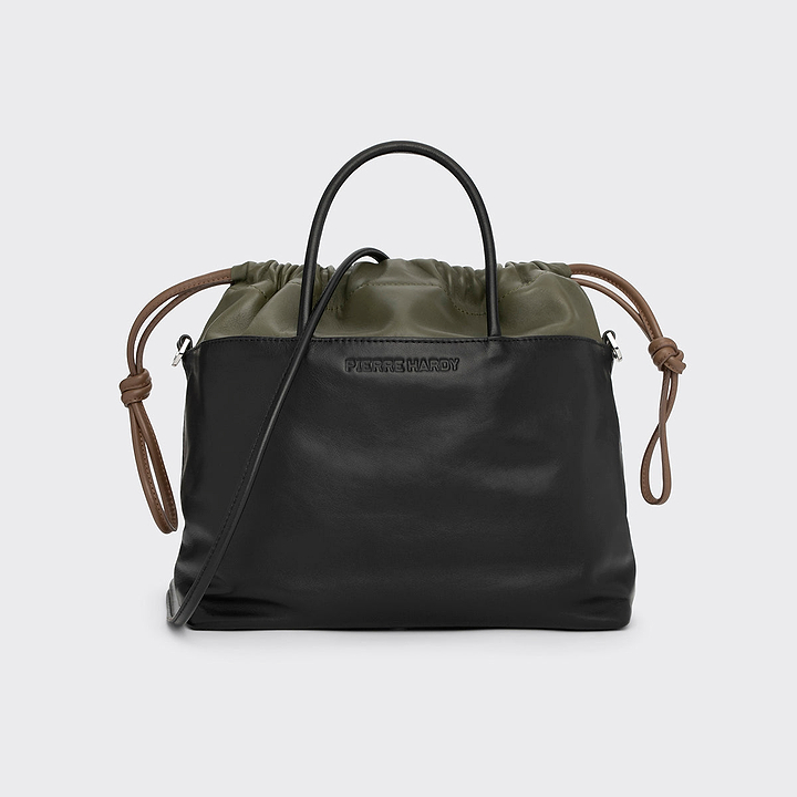 Pierre Hardy TWIN BAG, black calfskin and khaki lambskin
