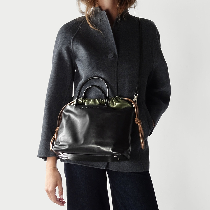 Pierre Hardy TWIN BAG, black calfskin and khaki lambskin, vue 3