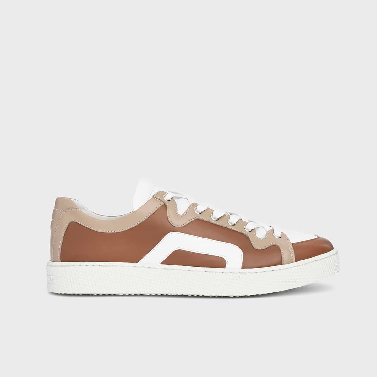 Pierre Hardy BASKETS ALPHA - HOMME, cuir de veau marron clair, beige et blanc