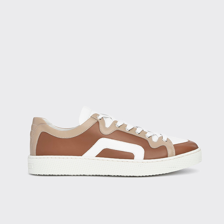 Pierre Hardy BASKETS ALPHA - HOMME, cuir de veau marron clair, beige et blanc