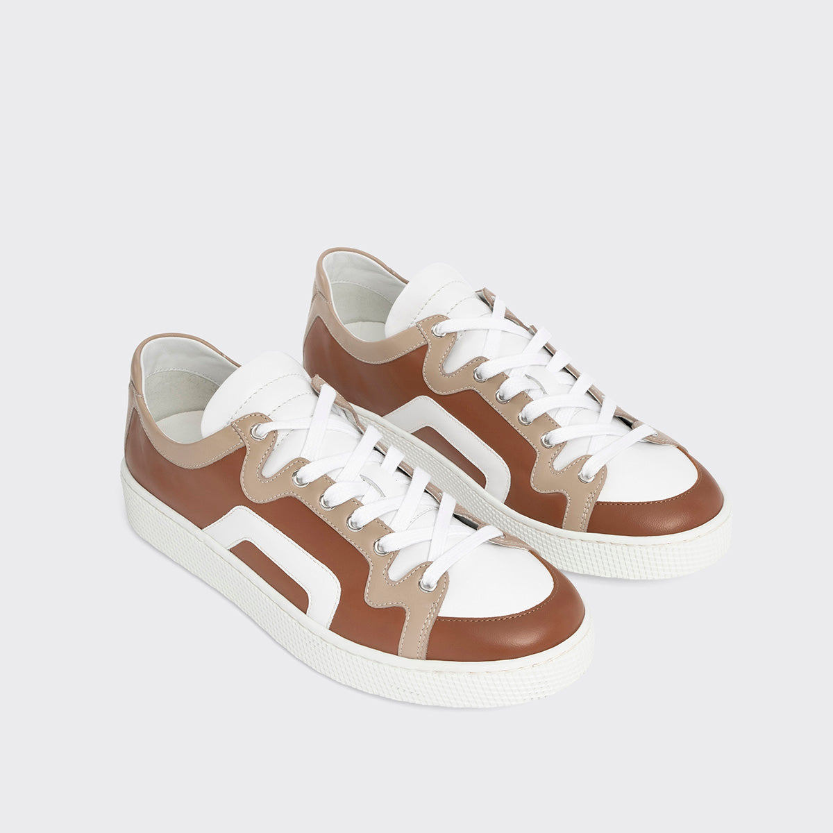 Pierre Hardy BASKETS ALPHA - HOMME, cuir de veau marron clair, beige et blanc, vue 3