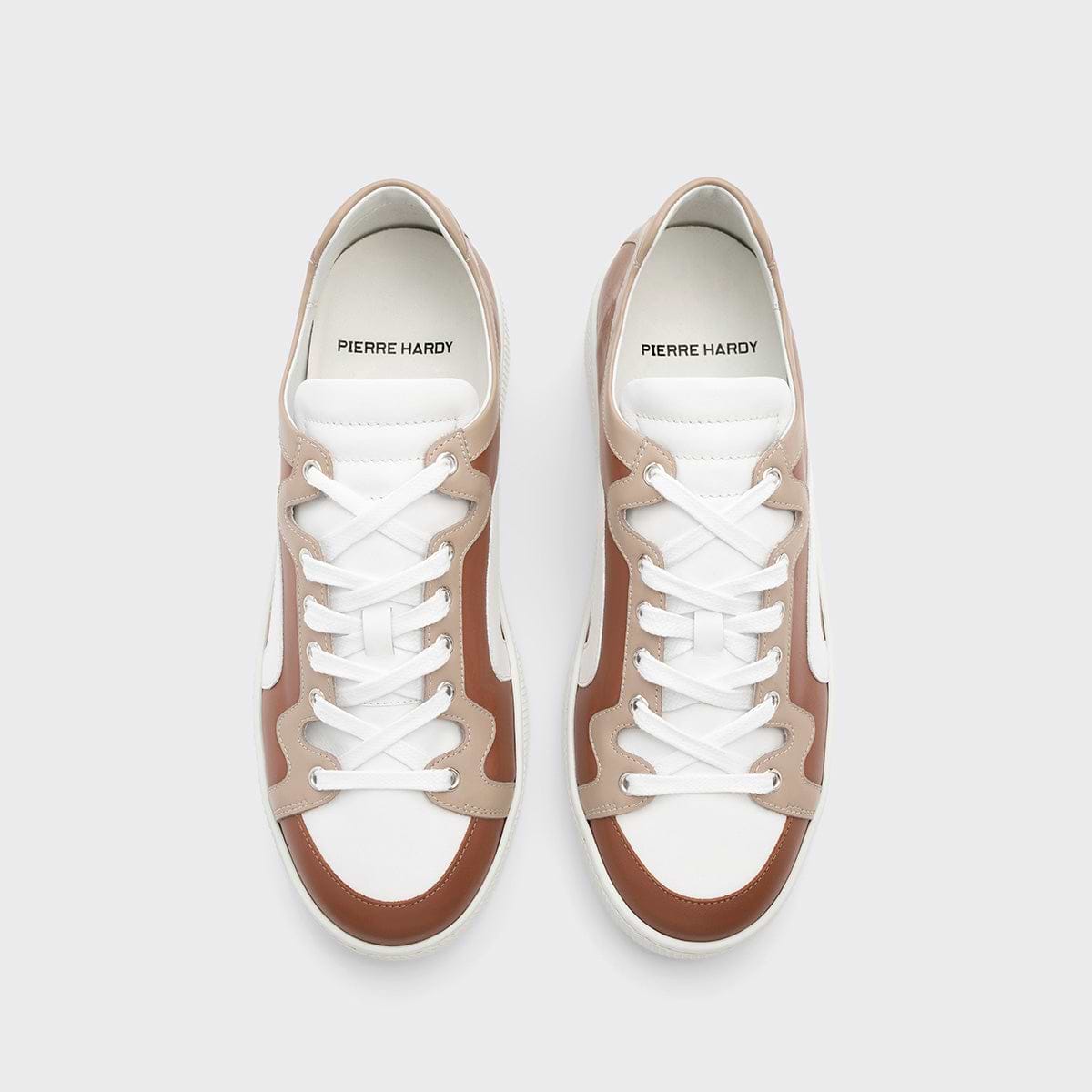 Pierre Hardy BASKETS ALPHA - HOMME, cuir de veau marron clair, beige et blanc, vue 2
