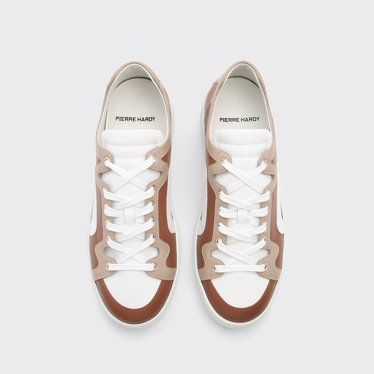 Pierre Hardy BASKETS ALPHA - HOMME, cuir de veau marron clair, beige et blanc, vue 2