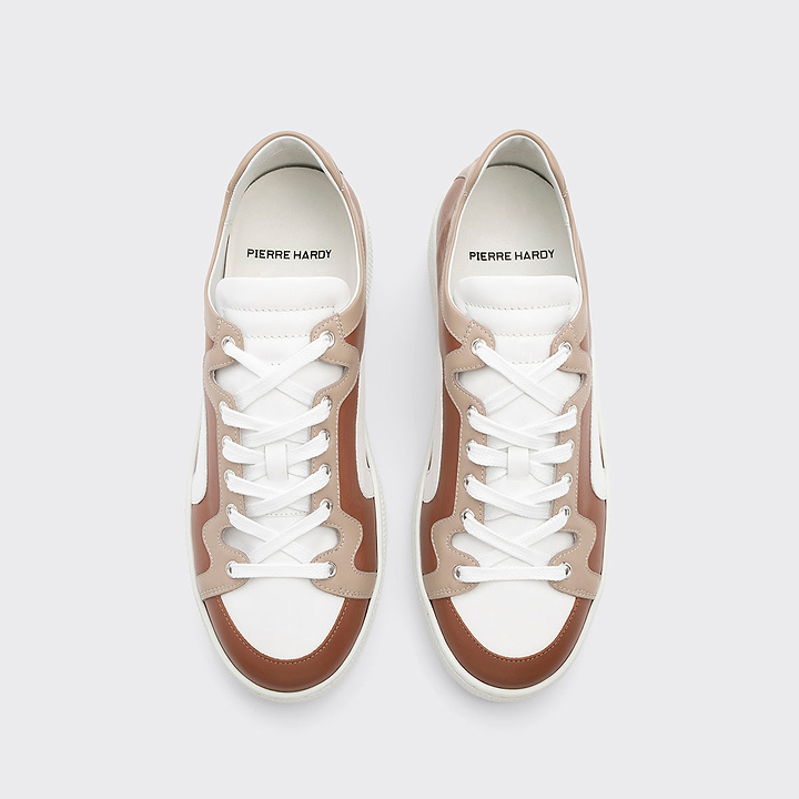 Pierre Hardy BASKETS ALPHA - HOMME, cuir de veau marron clair, beige et blanc, vue 2