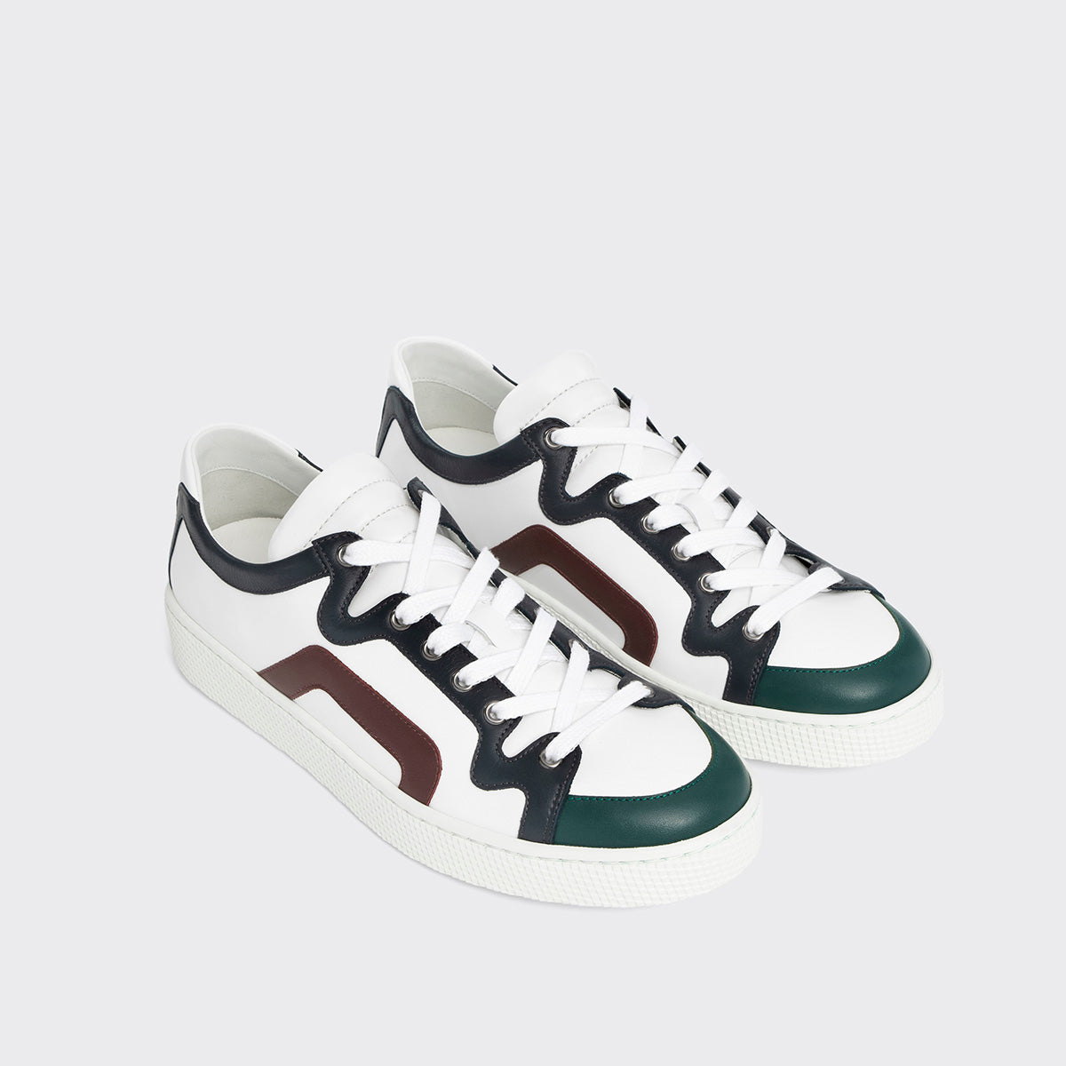Pierre Hardy ALPHA SNEAKERS - MEN, white, green, navy blue and burgundy calfskin, vue 3