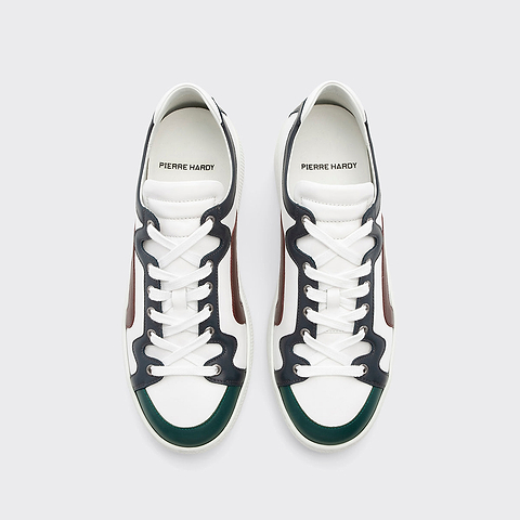 Pierre Hardy ALPHA SNEAKERS - MEN, white, green, navy blue and burgundy calfskin, vue 2