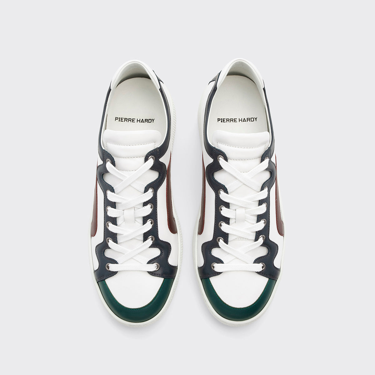 Pierre Hardy ALPHA SNEAKERS - MEN, white, green, navy blue and burgundy calfskin, vue 2