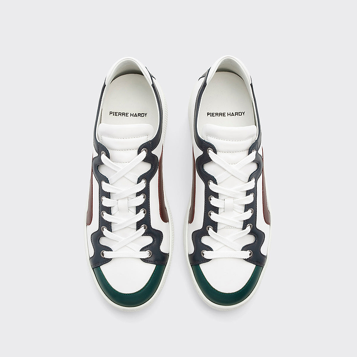 Pierre Hardy ALPHA SNEAKERS - MEN, white, green, navy blue and burgundy calfskin, vue 2
