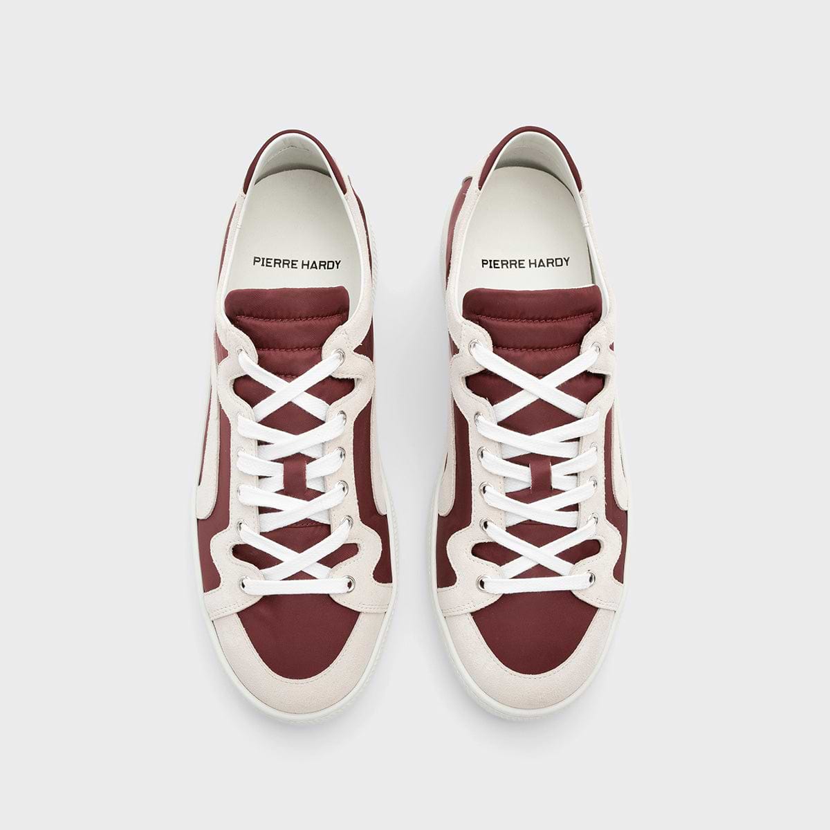 Pierre Hardy ALPHA SNEAKERS - MEN, burgundy nylon canvas and white suede calfskin, vue 3
